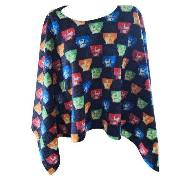 Handmade Beatles Fleece Poncho Retro Pop Art Colorful Medium One Size - Picture 9 of 9